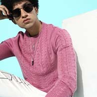 Mast & Harbour Men Pink Cable Knit Pullover Sweaters