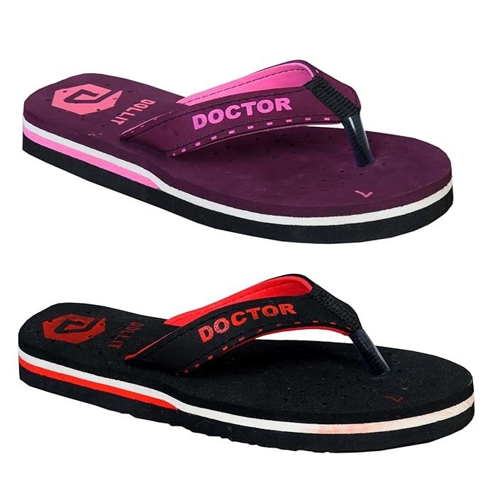 DOLLIT Women's Ortho Care Orthopaedic and Diabetic Feel Good Super Comfort Dr Sliders/Flip-flops/House Slippers pack of 2 designer fotwear