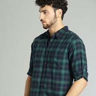 Men Green & Navy Blue Checked Casual Sustainable Shirt